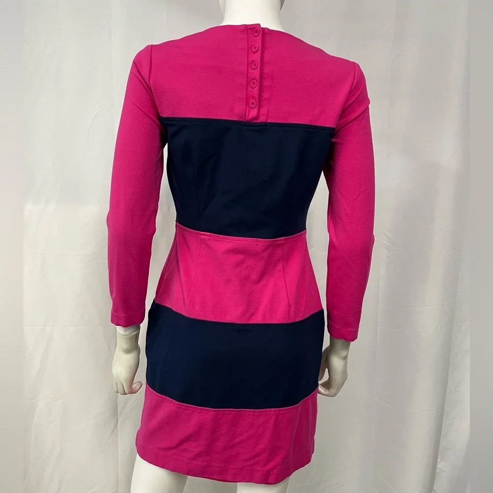 VINEYARD VINES Pink + Navy Colorblock Long Sleeve Sheath Day Dress